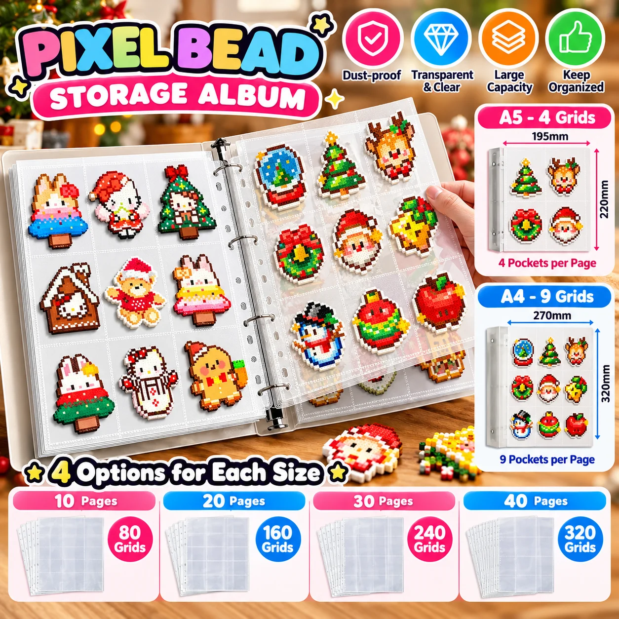 Transparent Storage Card Binder For Fuse Beads A4 A5 Clear Pocket Album 4 Grid 9 Grid For Finished Pixel Art DIY Crafts Display