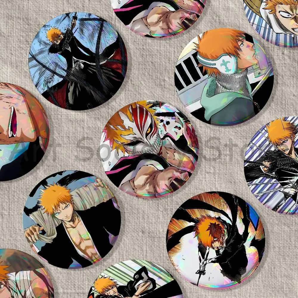 Anime I-Ichigo Kurosaki Enamel Pins Funny Cartoon Characters Badge Fashion Jewelry Accessories Round Snap-in Brooch on Backpack