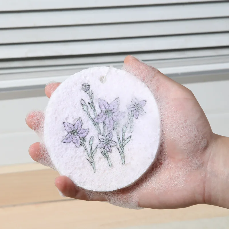 Round flower wood pulp cotton sponge wipe compressed absorbent kitchen rag dishwashing artifact