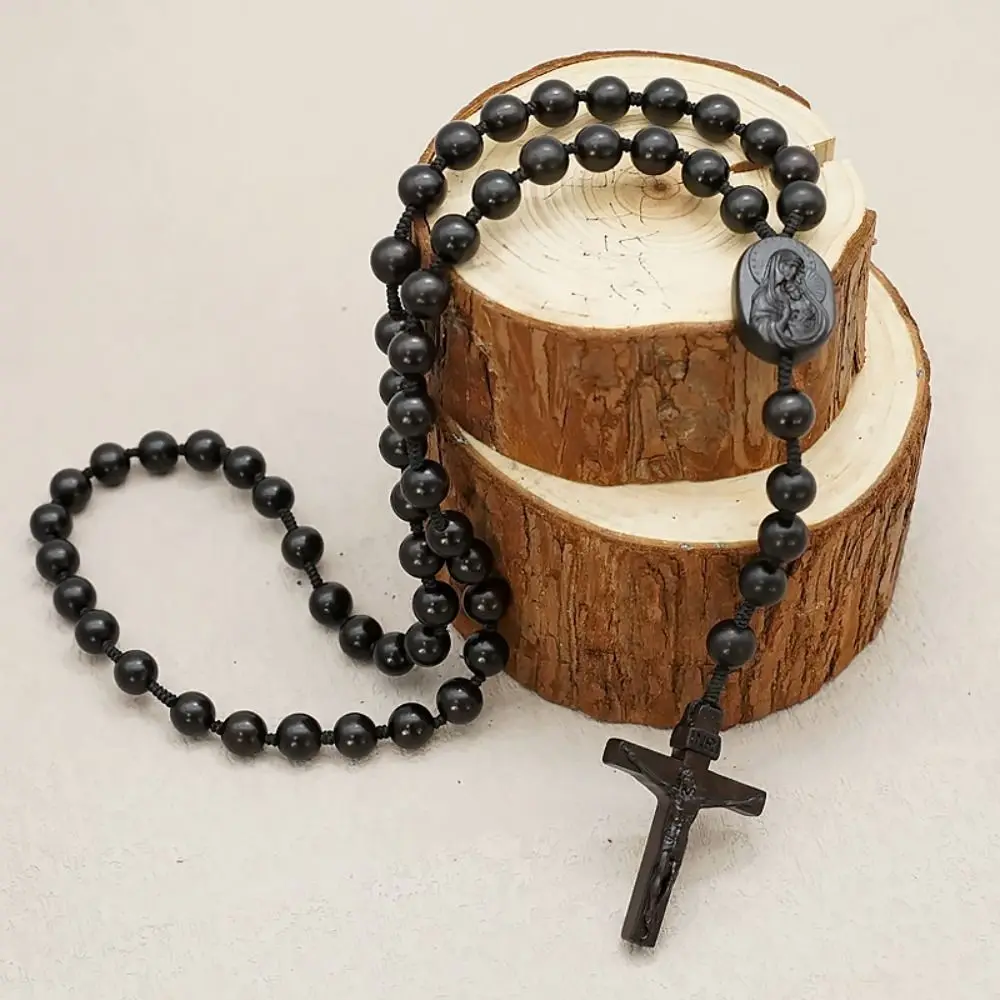 Dalbergia Microphylla Handmade Rosary Necklace Religious with Storage Bag Wood Beads Necklace Brown/Black Catholic