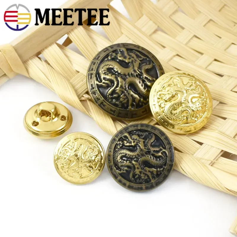 50Pcs Meetee Antiqued Bronze Gold Metal Buttons Dragon for Suits Shirt Coat Jacket Shank Buckle Sewing Clothes Accessories B3-17