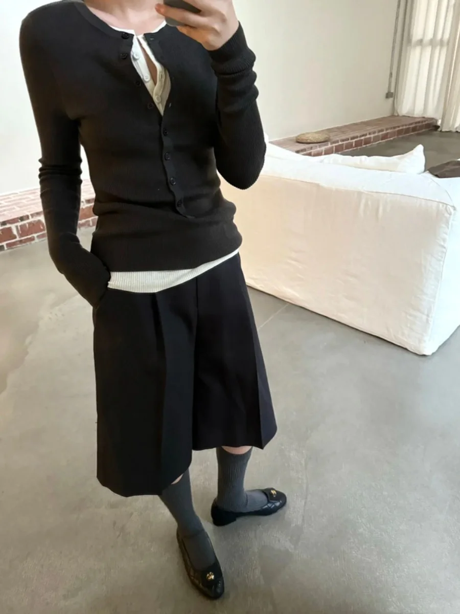 T-shirt femme en tricot coloré à la mode, coupe ajustée, décontracté, vêtement intérieur pour l'automne et l'hiver, élégant