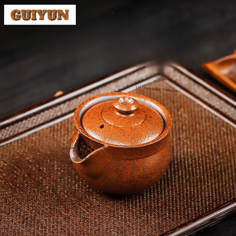 HOYIHM 175ml Exquisite Yixing Coarse Pottery Teapots Handmade Hand Grab Pot Raw Ore Wood-fired Porcelain Kettle Zisha Tea Set