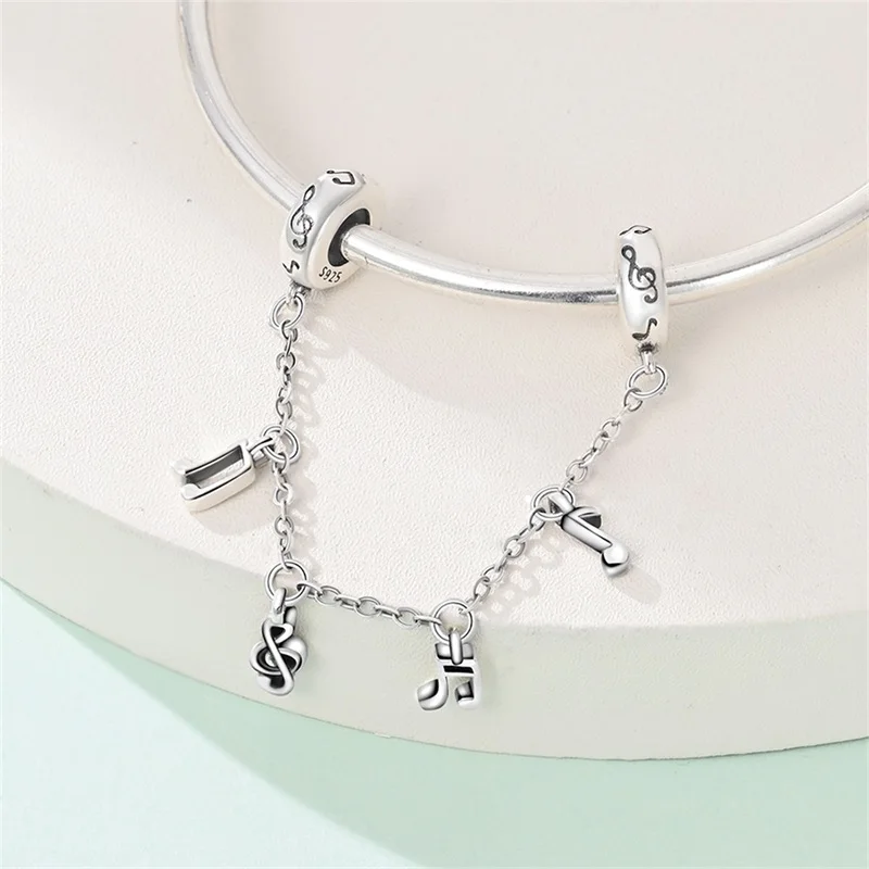 

New 925 Sterling Silver Love Music Safety Chain For Women Fit 3mm Original Bracelet Jewelry Wedding Anniversary Gifts