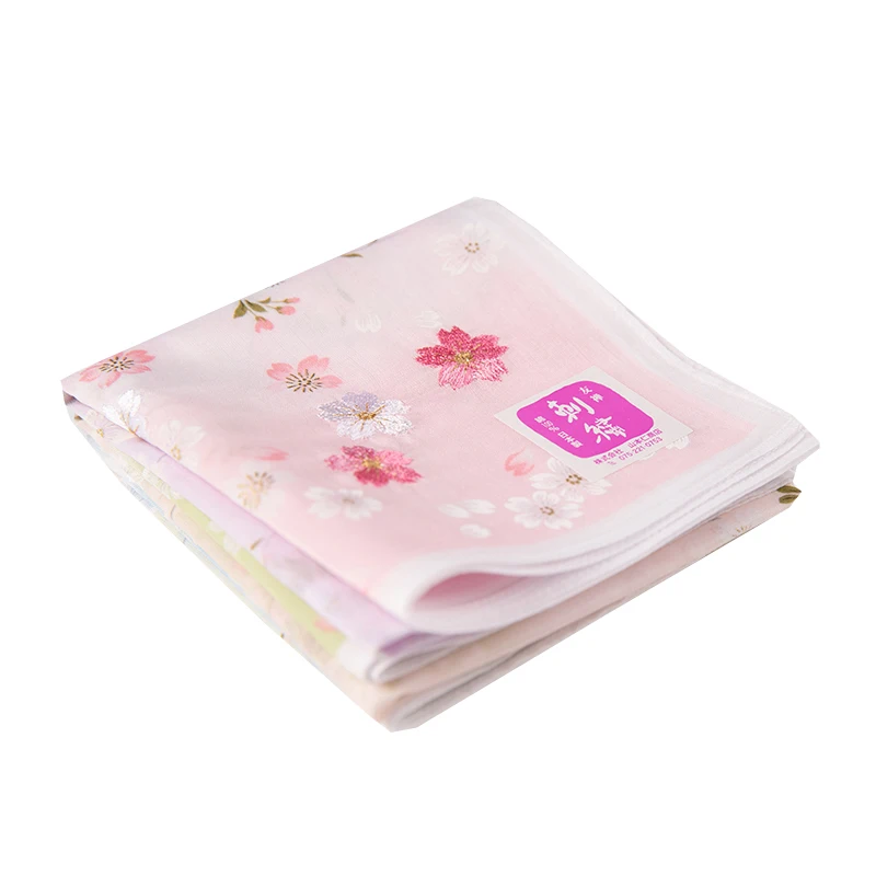 Sapu tangan untuk wanita katun lembut sapu tangan persegi banyak guna kualitas tinggi bordir Sakura hadiah terbaik SY1899 48x48cm