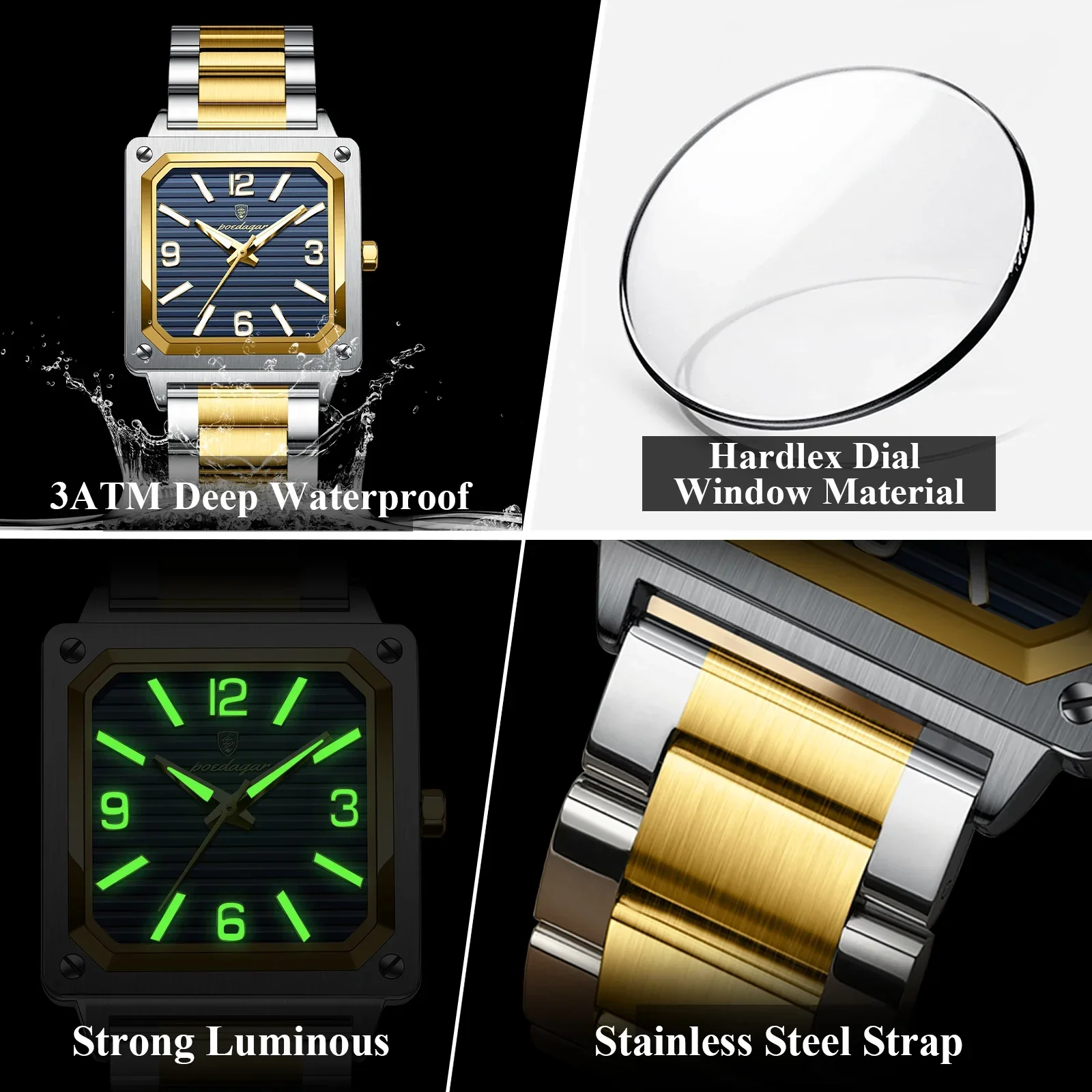 POEDAGAR Luxury Military Man Wristwatch Square Quartz Men Watch Waterproof Luminous Stainless Steel Men's Watches Male