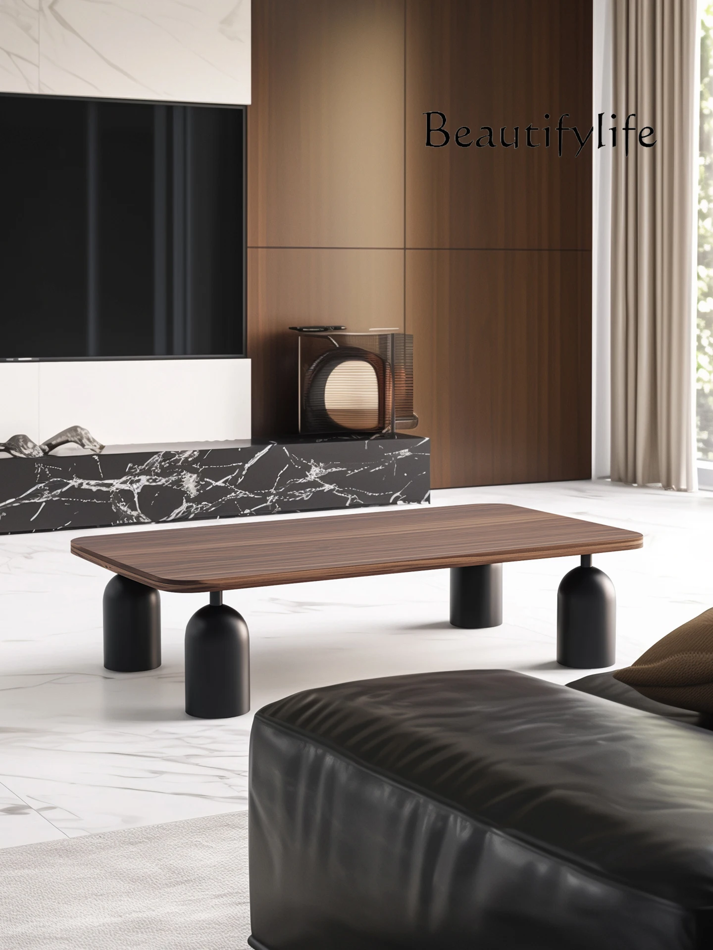 

Designer art rectangular solid wood coffee table light luxury high-end Italian minimalist living room home niche creativity