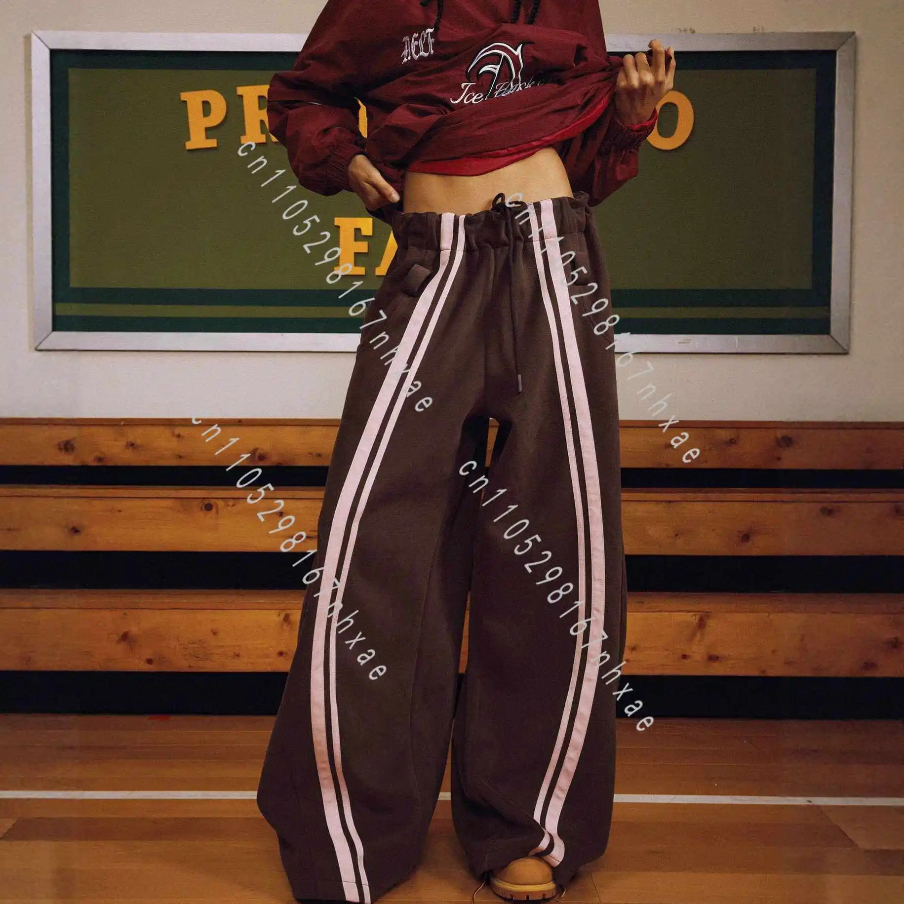 Casual Women's Clothing Street Style Lace-up Trousers Loose Fashion Waist Wide-leg Trousers Floor-mopping Trousers Women
