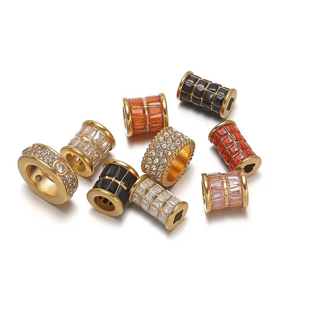 3 Stück Edelstahl-Zirkon-Zylinderperlen, lose Abstandshalterperlen für DIY-Halsketten, Schmuckherstellung, Armbandzubehör, Ohrringzubehör – Detail 4