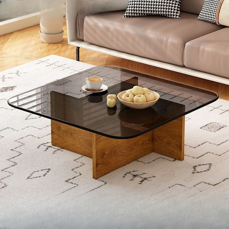 Light luxury modern minimalist square Italian tempered glass tea table, small living room household minimalist table