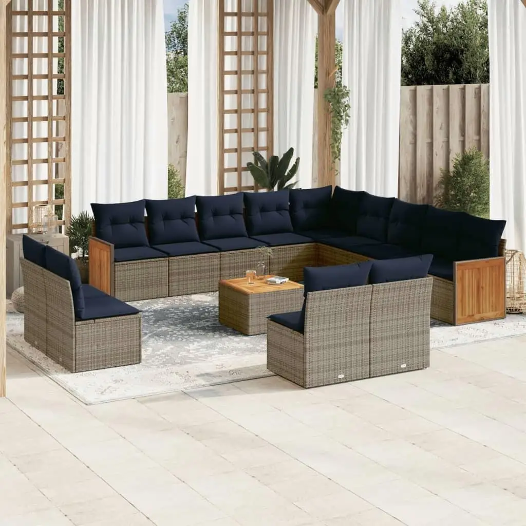 

Gray Poly Rattan 14 Piece Outdoor Patio Sofa Set with Cushions and Coffee Table Furniture Garden Seating