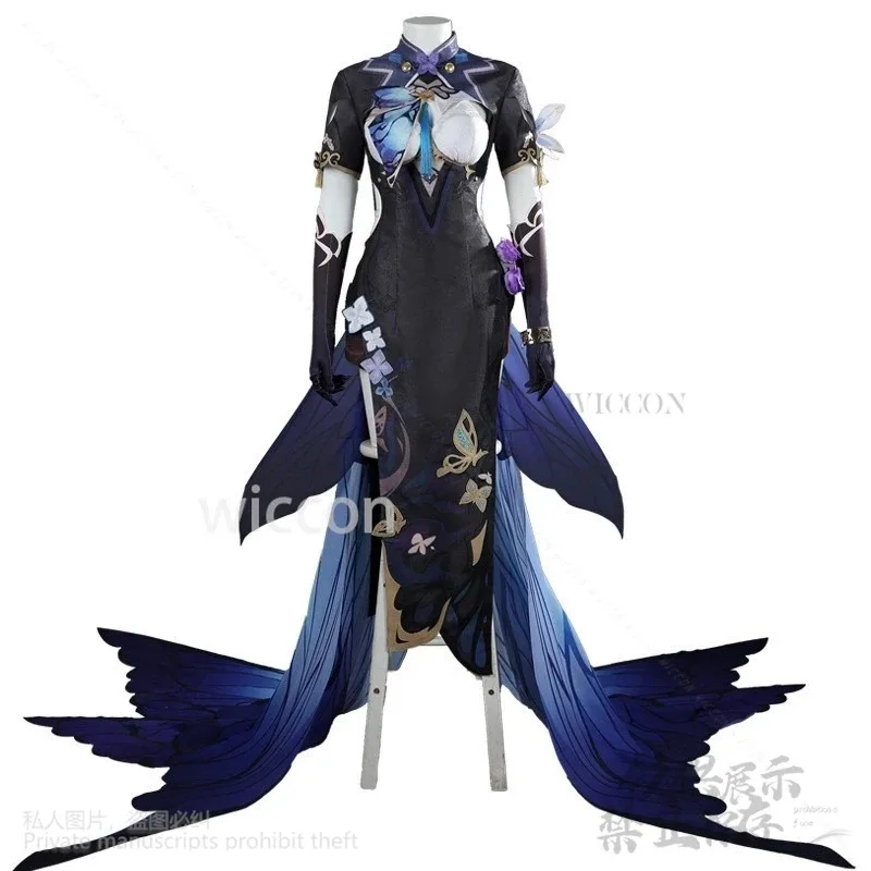

asdh8@Aponia Cosplay Anime Game Honkai Impact 3 Costume Cheongsam Butterfly Pattern Chinese Styles Dress Elegance Lolita Customi