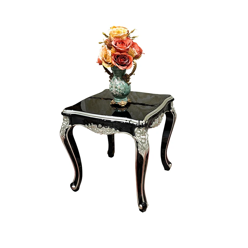 

05-French luxury small coffee table solid wood carving flower square neoclassical living room sofa small table