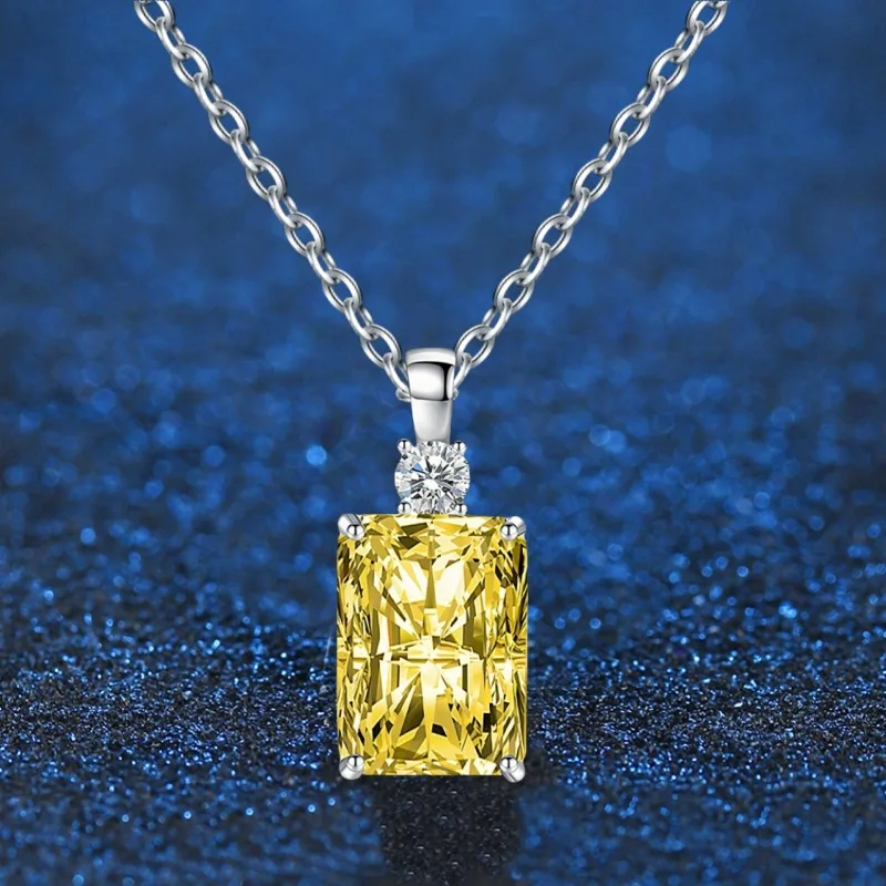 

100% 925 Sterling Silver Emerald Cut Lab Citrine Sapphire Gemstone Pendant Necklace Choker For Women Jewelry Wholesale
