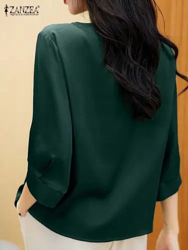 Imagen 2 del producto ZANZEA-Blusa holgada informal de seda para mujer, blusa Vintage para vacaciones, camisa elegante de satén de media manga para verano, Tops de trabajo lisos, Túnica Chemise 2024