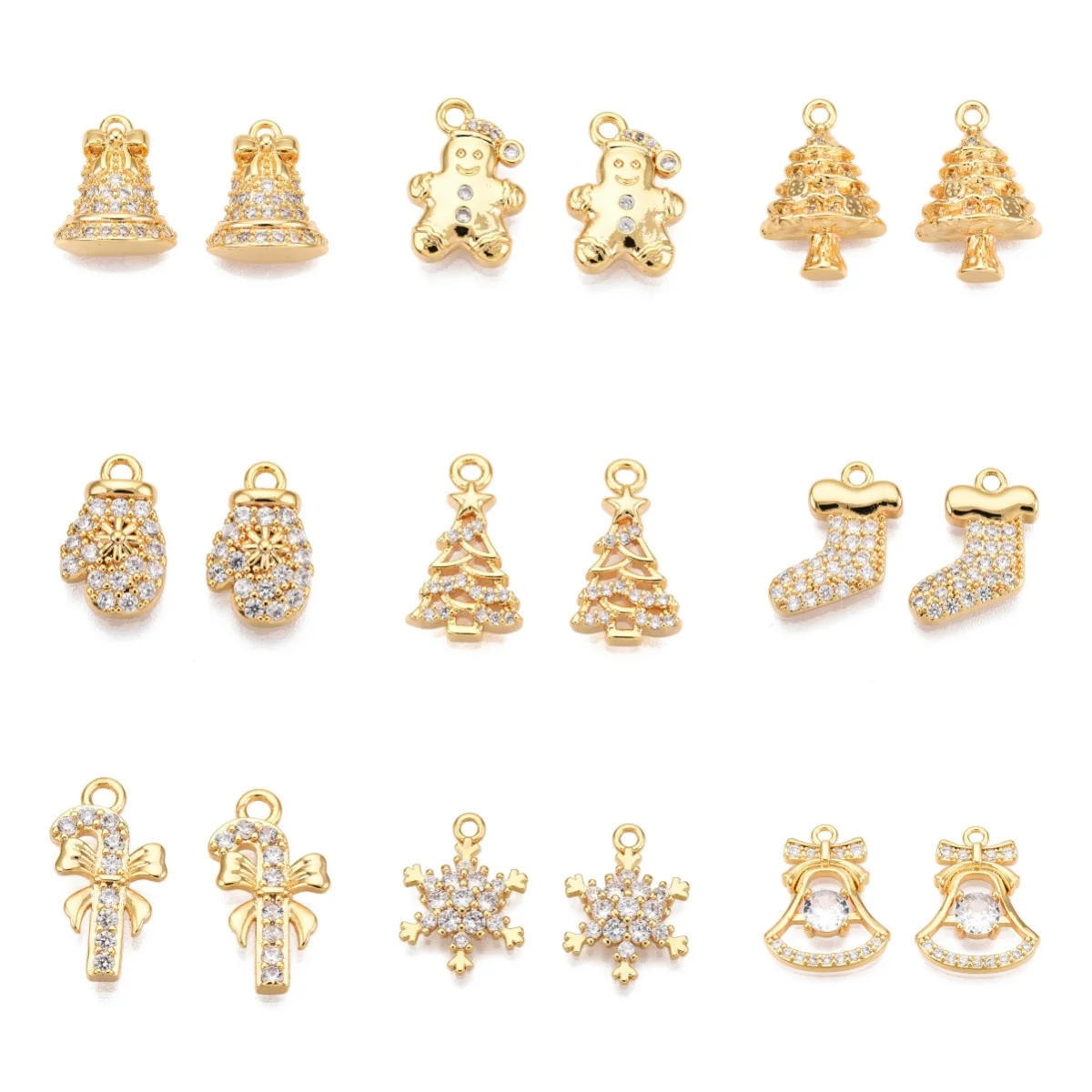 10Pcs Christmas Theme Brass Pave Clear Cubic Zirconia Pendants Gingerbread Man Charm for DIY Xmas Necklace Crafting Supply Decor