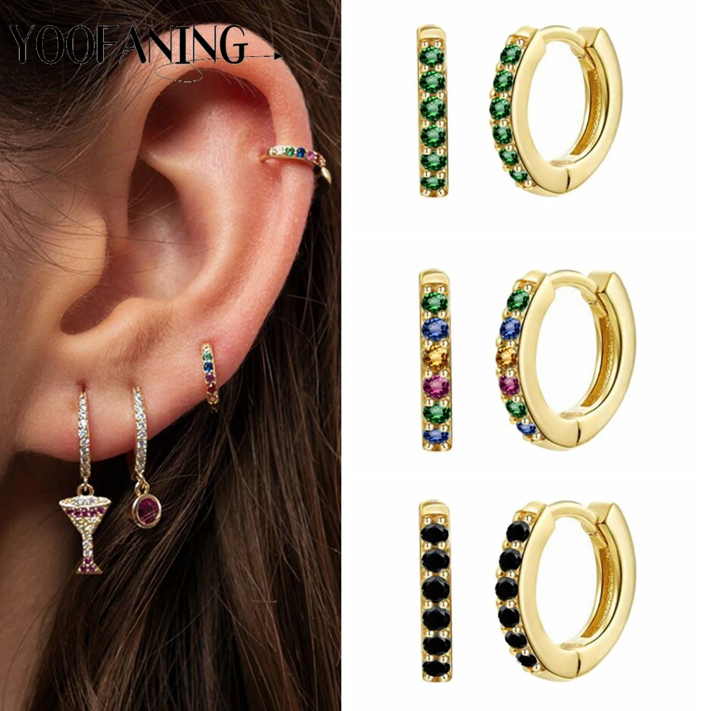 925 Sterling Silver Needle Fashion and Exquisite Shiny Zircon Perforated hoop Earrings for women Party Wedding Jewelry Gifts