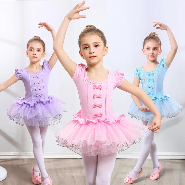 Dziewczęca baletowa spódniczka Tutu sukienka dla dzieci dzieci krótki/długie rękawy tiulowa kokarda gimnastyka trykot balet rdzeń strój na przyjęcie urodzinowe