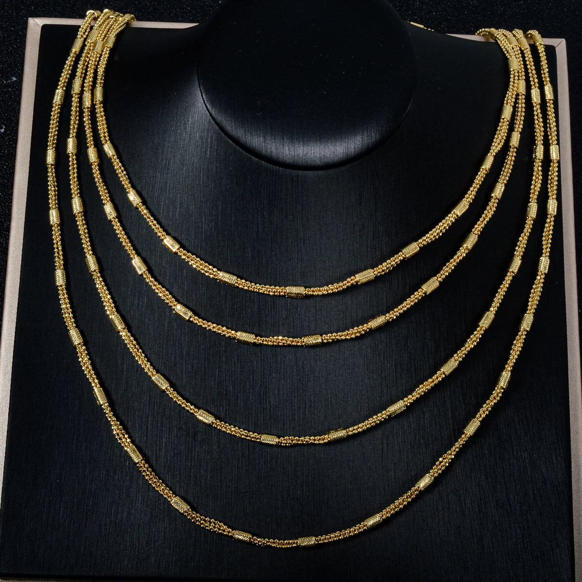 Gold Tone Copper Bead And Tube Chain Necklace Elegant Textured Link Unisex Jewelry For Daily Travel Gathering Birthday Gift