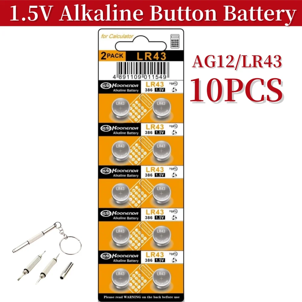 Hot 10Pcs AG12 LR43 Batteries 1.5V  Button Cell Battery Long-Lasting & Leak-Proof L1142 SR43 SR43 260 386 Battery for Watch Toys