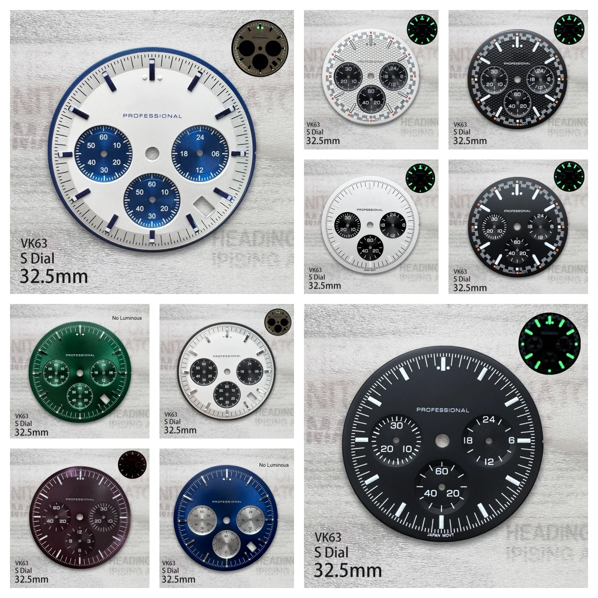 

32,5 мм циферблат с логотипом S, совместимый с механизмом VK63, зеленый люминесцентный, высококачественные аксессуары для модификации часов