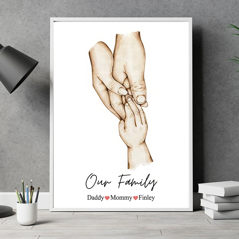 Personalized Custom Family Hand Poster Name Canvas Painting Minimalist Art Prints Nordic Wall Pictures Living Room Home Decor