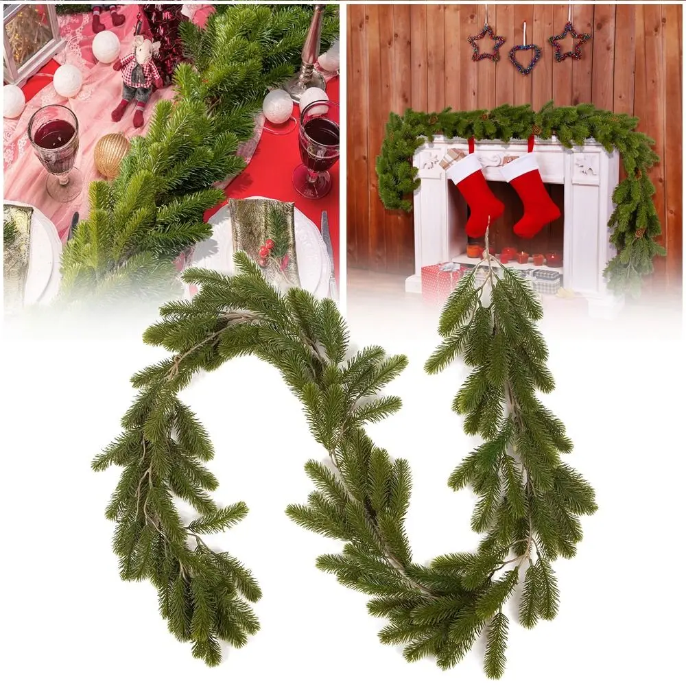 Coronas de pino artificiales verdes, 190cm, árbol de Navidad, guirnalda navideña para colgar en la pared, decoración del hogar, plantas verdes de simulación