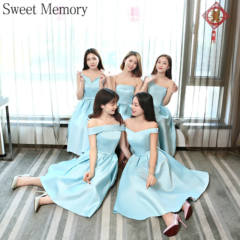 Sweet Memory M355 ragazze donne abiti da damigella d'onore blu abito con lacci grigio Champagne abito da principessa abito da sposa per ospiti vestito da ballo