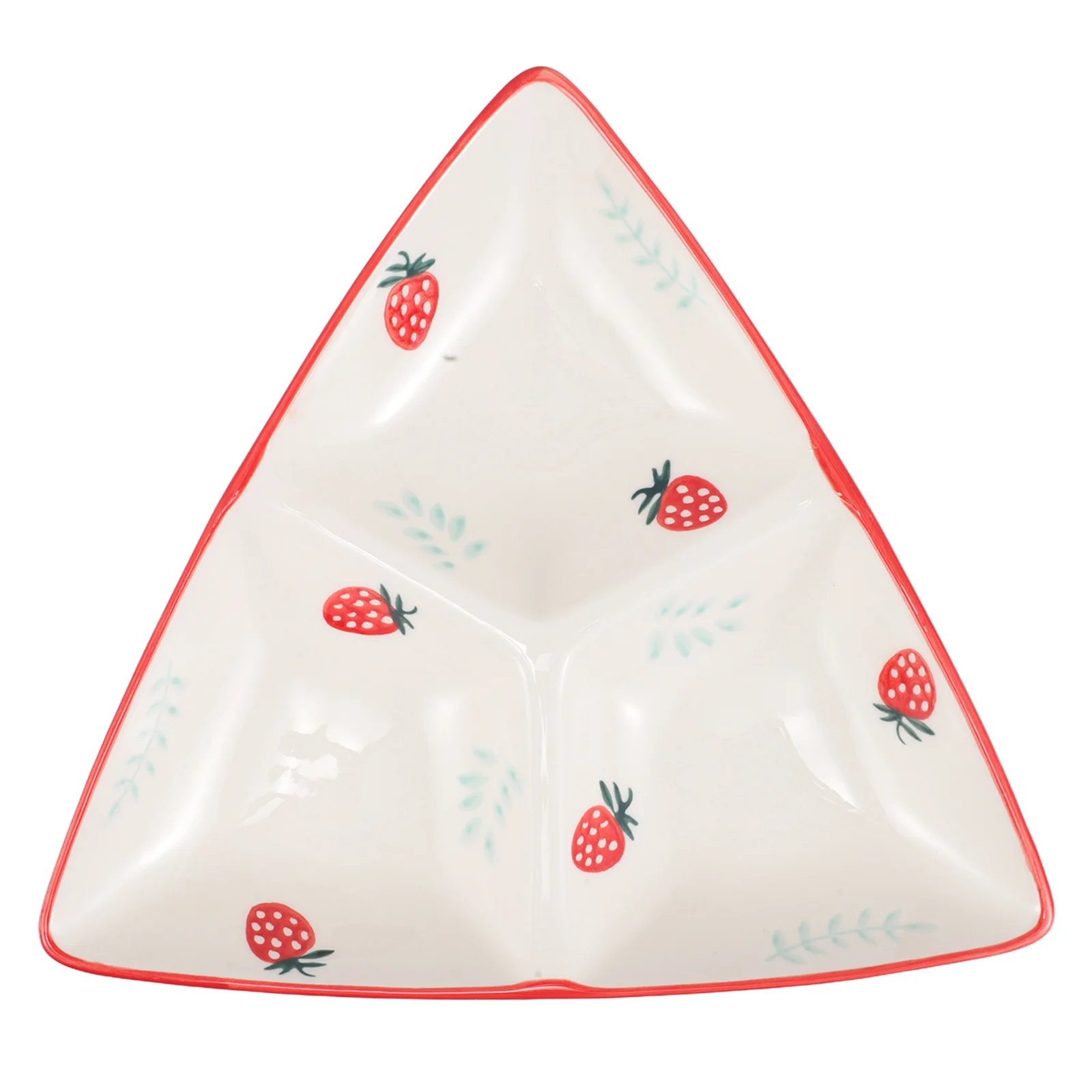 

Ceramic Triangular Separated Plate Cute Strawberry Pattern Divided Section Breakfast Dish Creative Serving Snack Porcelain