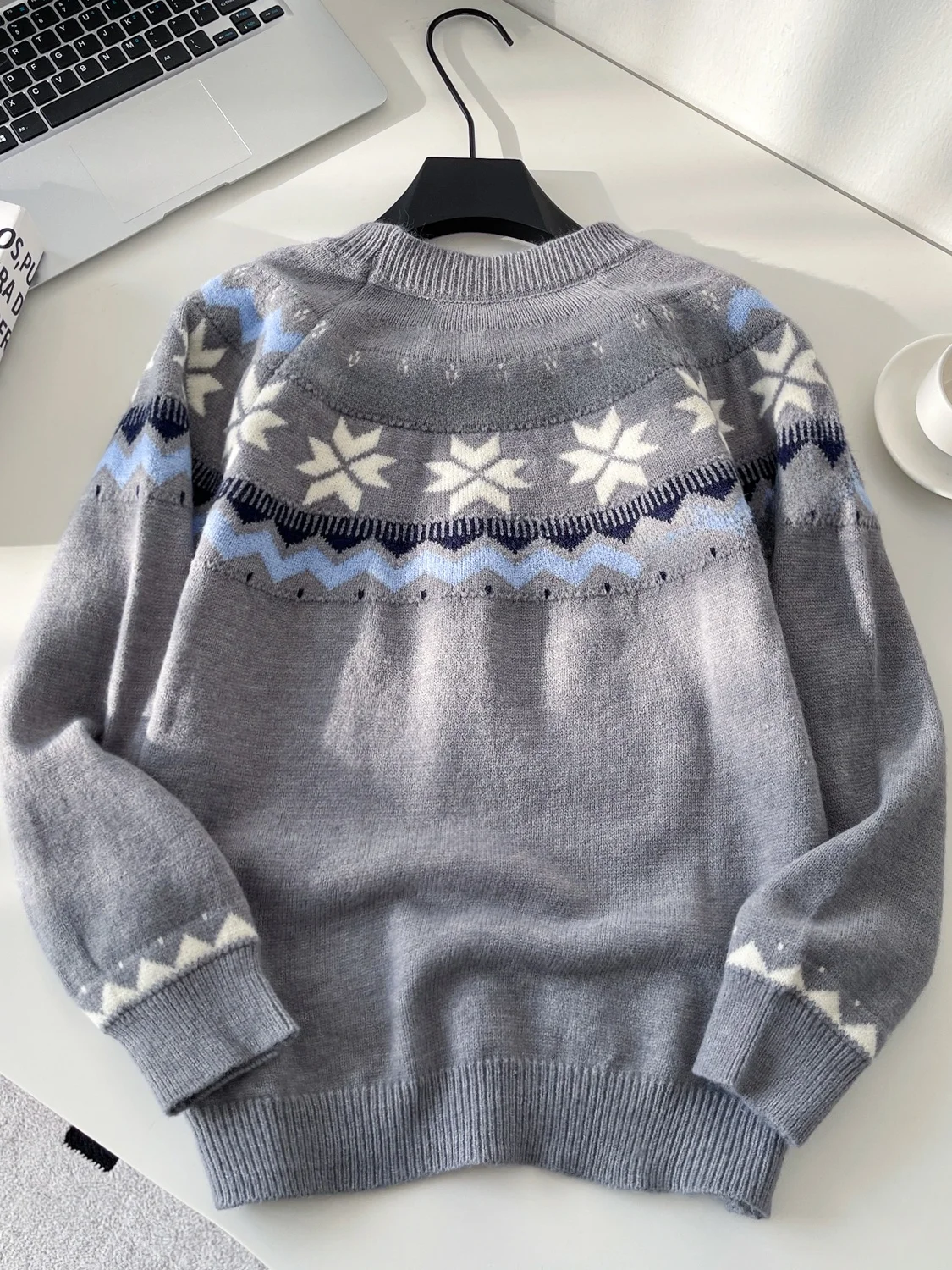 

Loose Women's Sweater round Ne Print Knitted Top Winter Warm Sli Age-Defng Versatile Comfortable Fit Commute Sle