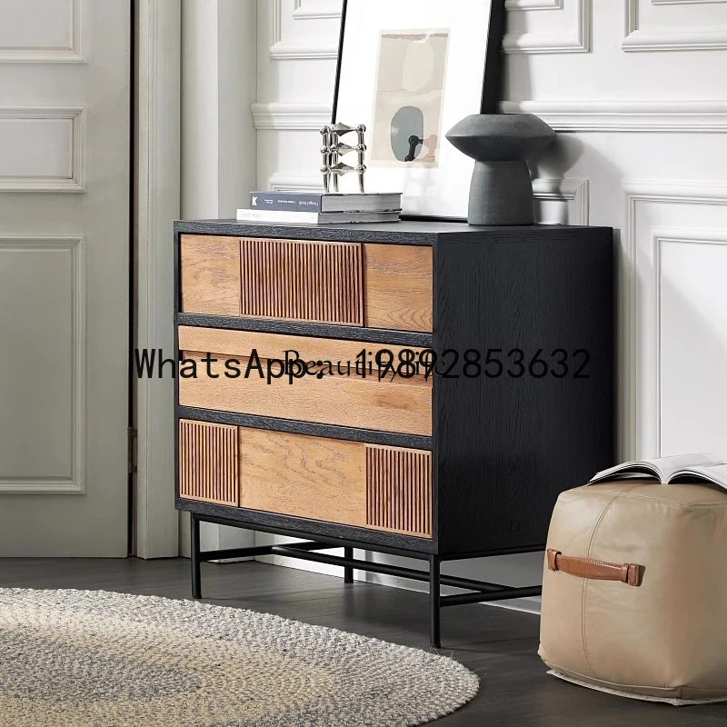 

GZ Nordic modern retro color matching solid wood dining side cabinet wabi-sabi black tea cupboard