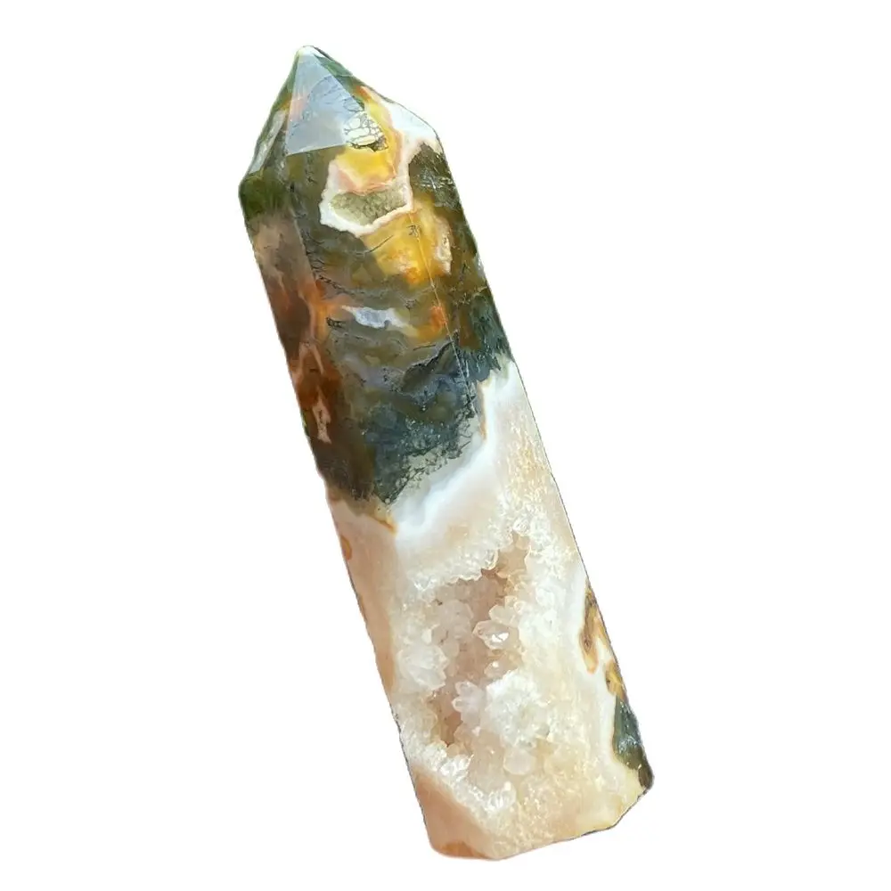 Natural Red Aquatic Agate Geode Six-sided Obelisk Reiki Healing Gemstone Crystal Wand Aquarium Home Decoration Holiday Gift