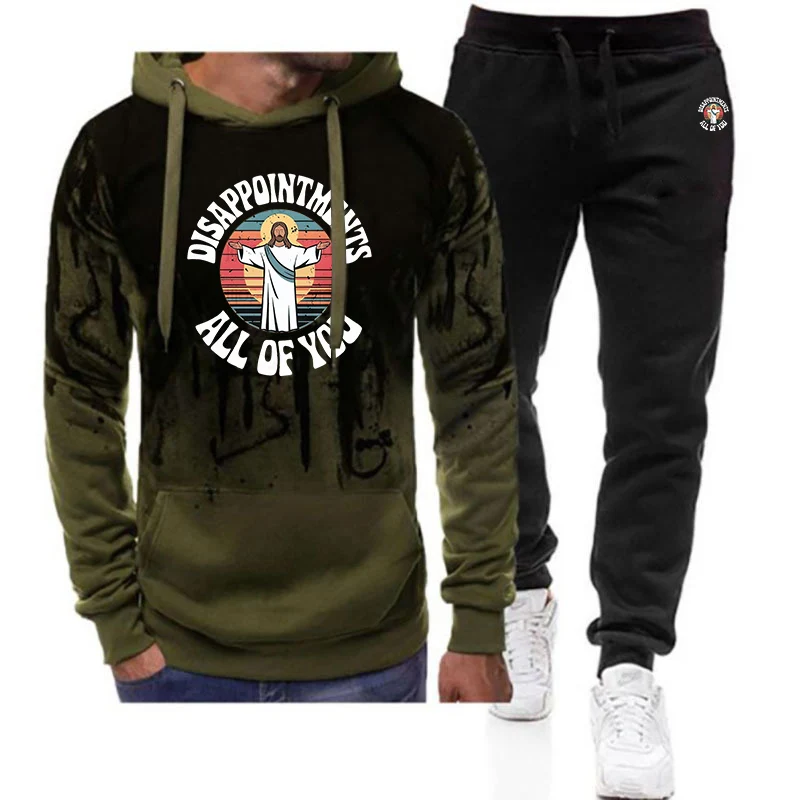

Disappointments All of You Funny Jesus Christian Faith Men's New Gradient Color Set 2025 Spring Autumn Sportswear Pants Suit