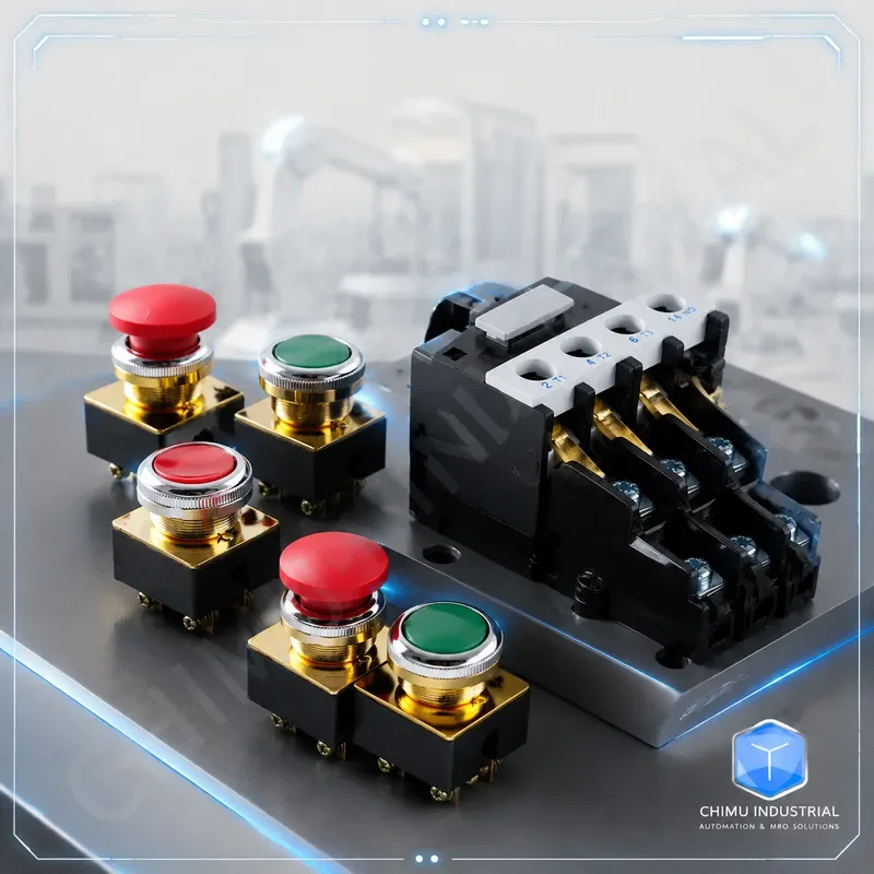 【CHIMU INDUSTRIAL】 30mm Metal Flat Head Start Stop Button Switch LA2 Mushroom Head LA2J Auto Reset Red Green