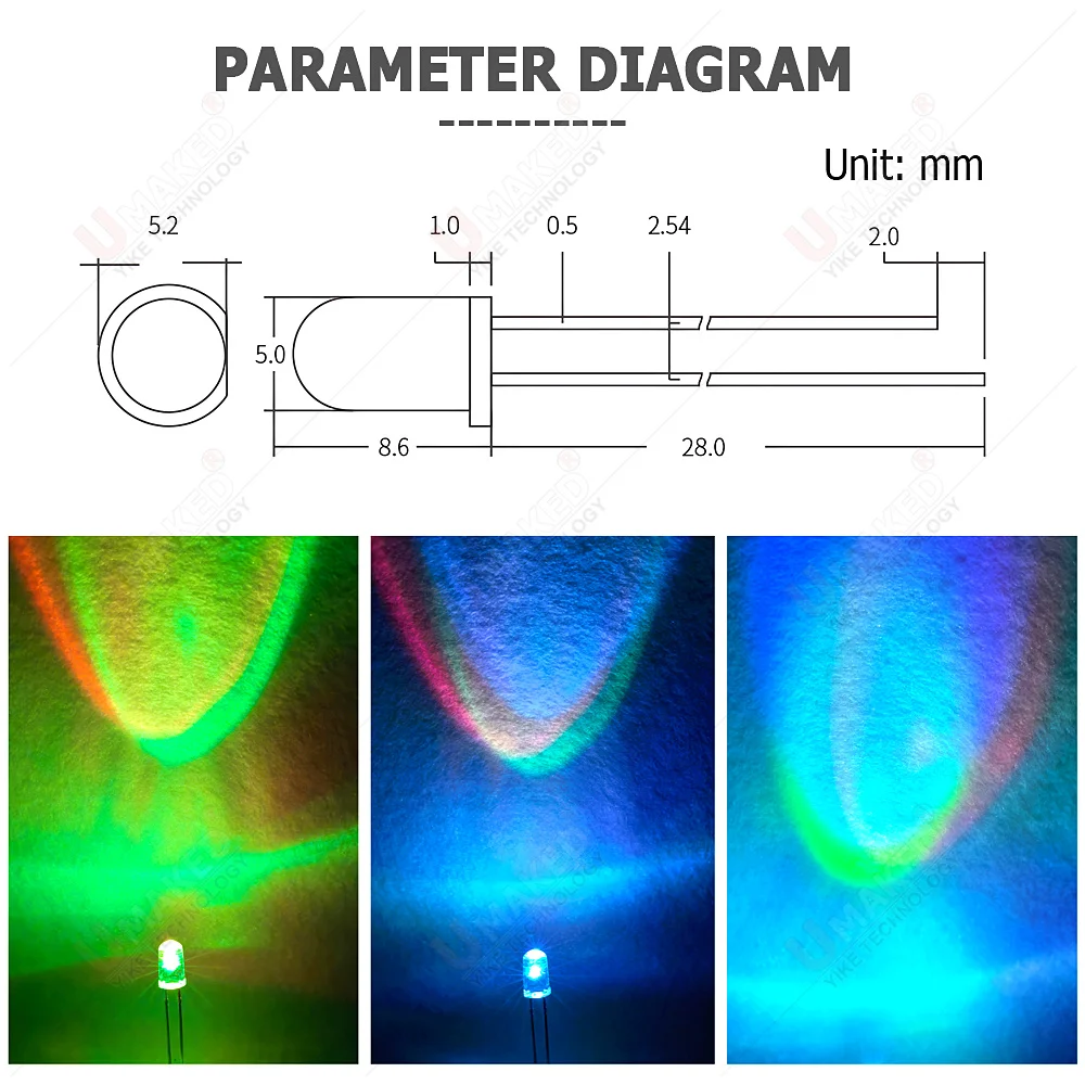 1000Pcs 5mm Led Diodes Self-Flashing White Red Green Blue Yellow Clear Len Color Changing Light Emitting Diy Led Lamp Beads DIP 4