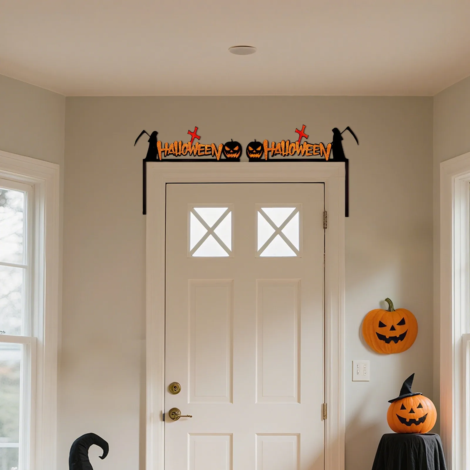 ديكور إطار باب الهالوين، الخفافيش، القرع، شبكات العنكبوت، لافتة زاوية الباب والنافذة، ديكور المنزل للهالوين، ملصقات الزاوية #3