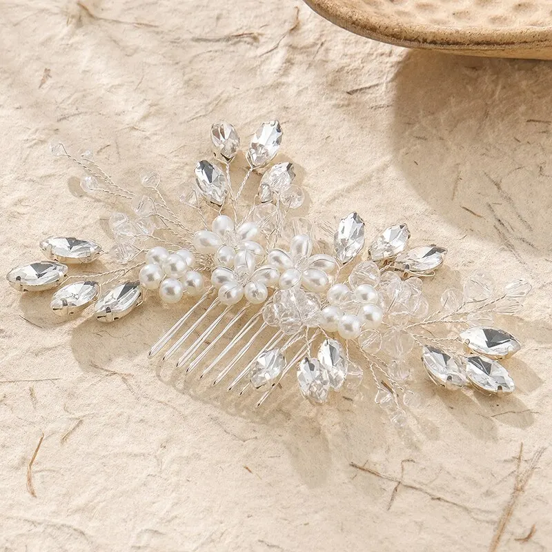 Fashion Crystal Flower Hair Combs Clips Bridal Wedding Hair Accessories for Women Bride Headpiece Hairpins Bridesmaid Jewelry