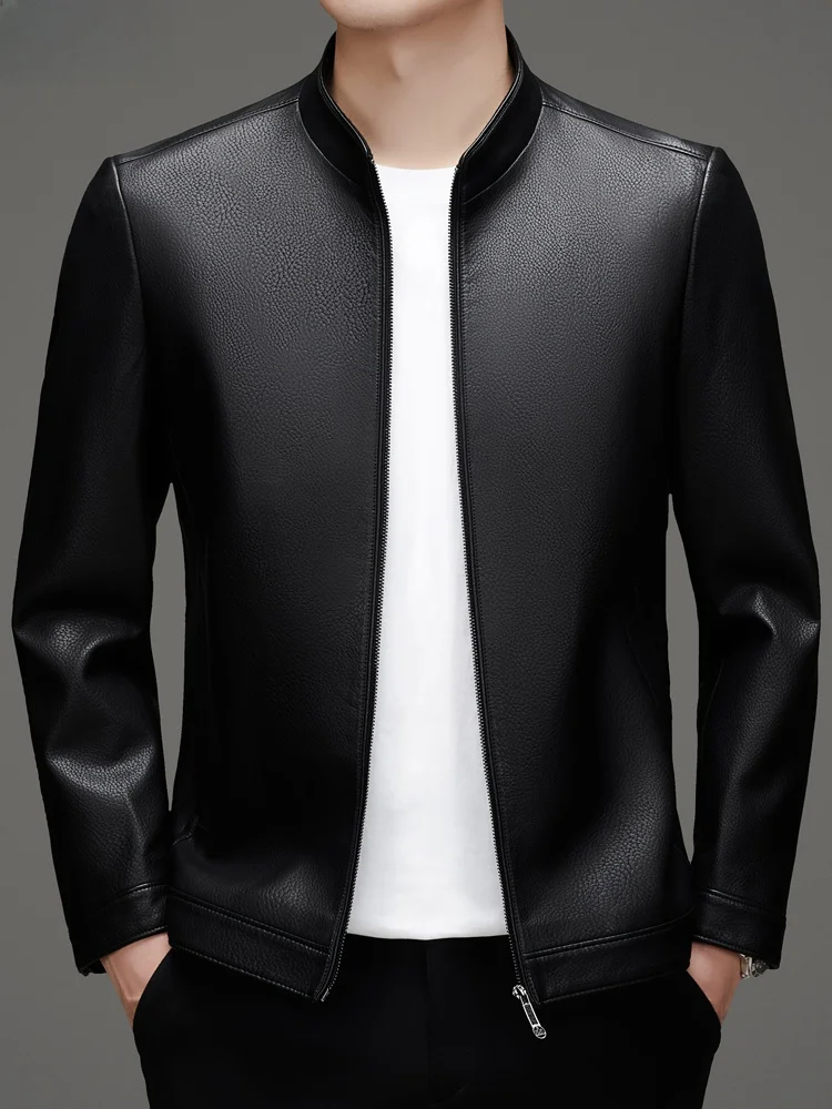 

Hengyuanxiang Genuine Leather Jaet Men's Collar Spring New Sle Casual eepskin Long Sve Zipper Decorated Busin Casual