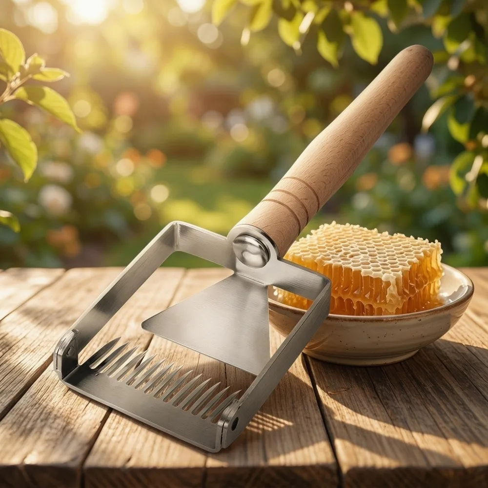 Stainless Steel Honey Uncapping Fork Silver Durable Honeycomb Scraper Wooden Handle Hive Scraper Tool Honeycomb Harvesting