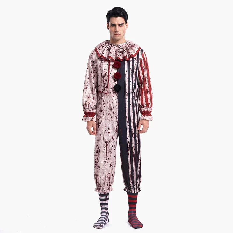 2026 New Unisex Bloody Horror Gothic Harlequin Pattern Cosplay Dress Full Set Gloves Stockings Men Women Halloween Carnival Cost view 4