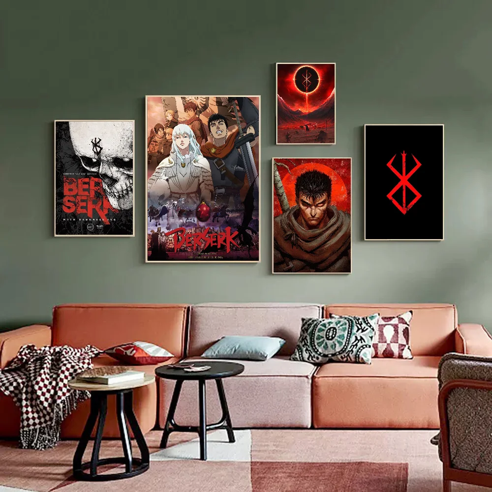 Anime Berserk Vintage Posters Sticky Retro Kraft Paper Sticker DIY Room Bar Cafe Kawaii Room Decor