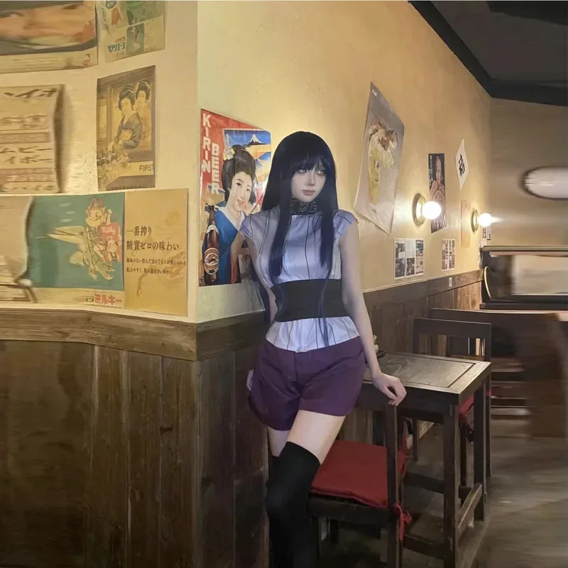 

LQHyuga Hinata Косплей Костюм Парик Сумка Женская Одежда Хэллоуин Карнавальный Вечерние Костюм Hyuuga Ninja Косплейер Фиолетовый Длинный Милый Парик