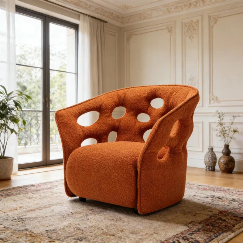 

Modern Vintage Cutout Single Sofa Chair, Mid-Century Modern Style Teddy Fabric Lounge Armchair for the living room