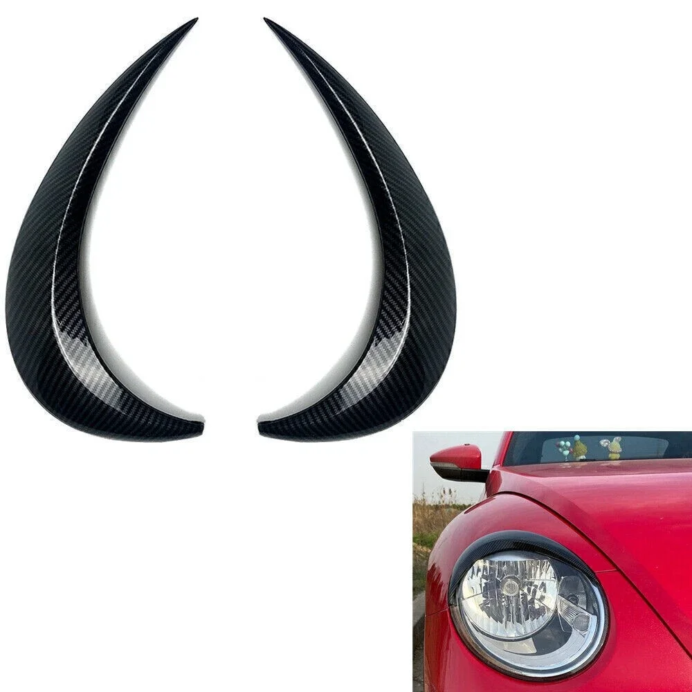 For VW Beetle 12-18 LH+RH Car Headlamp Headlight Eyebrow Eyelids Cover Trim Carbon Look/Glossy Black Car Accessories