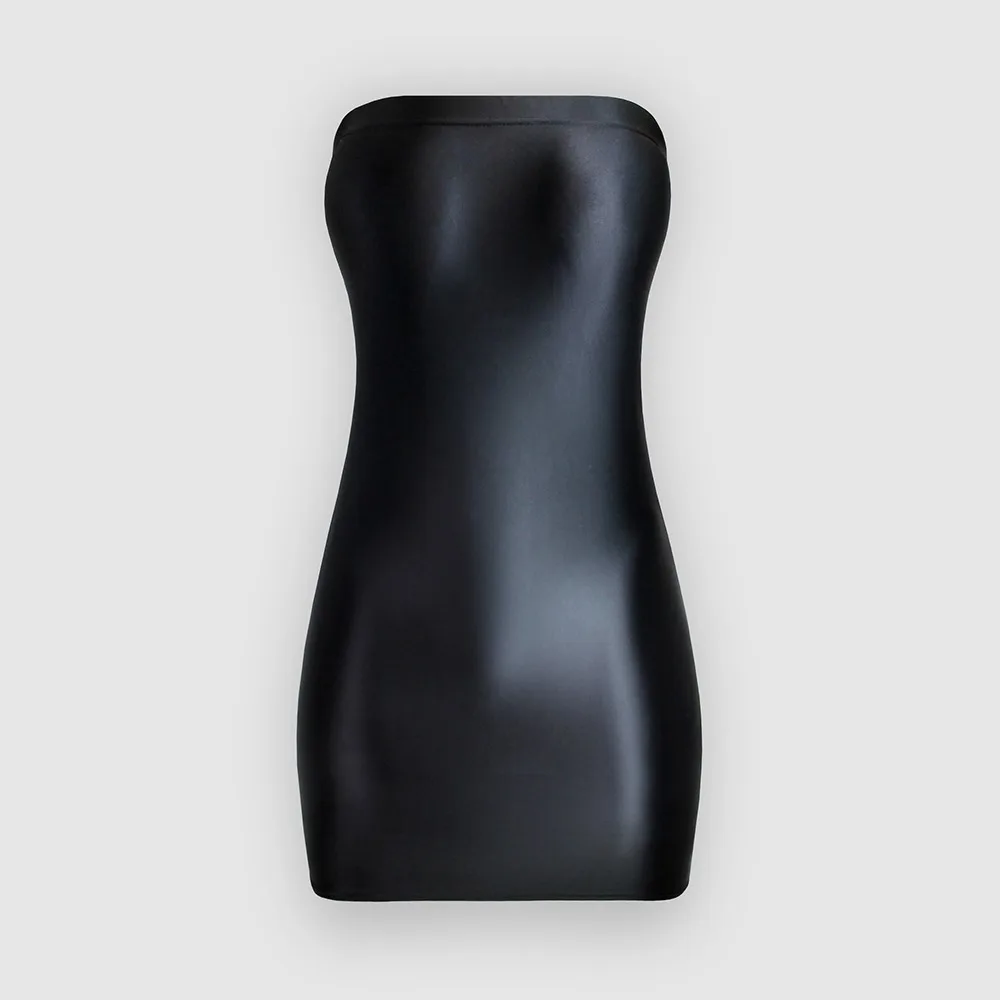 Summer Shiny Glossy Hip Wrap Dress for Women with Stretch Long Sleeves Sexy Tight Bodycon One-step Skirt Ideal for Clubwear