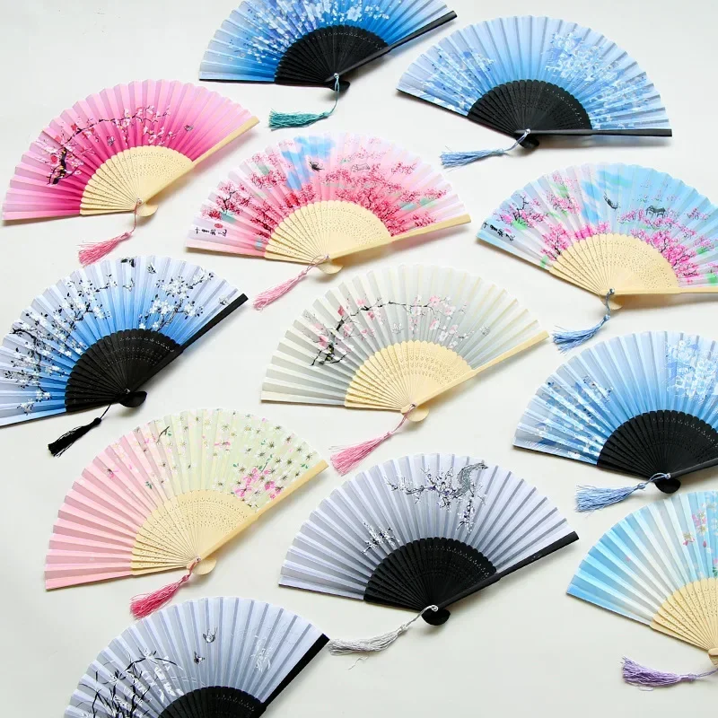 Vintage Style Silk Chinese Folding Fan Japanese Pattern Art Craft Gift Home Decoration Ornaments Party Dance Hand Fan Gift New