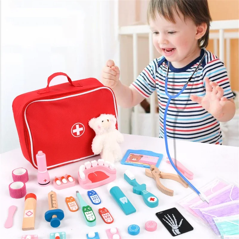 Educational Toys For Kids Toys Role Pretend Play Toy Wooden Pretend Play Doctor Children's Toy Girl Medical Simulation Toys Set