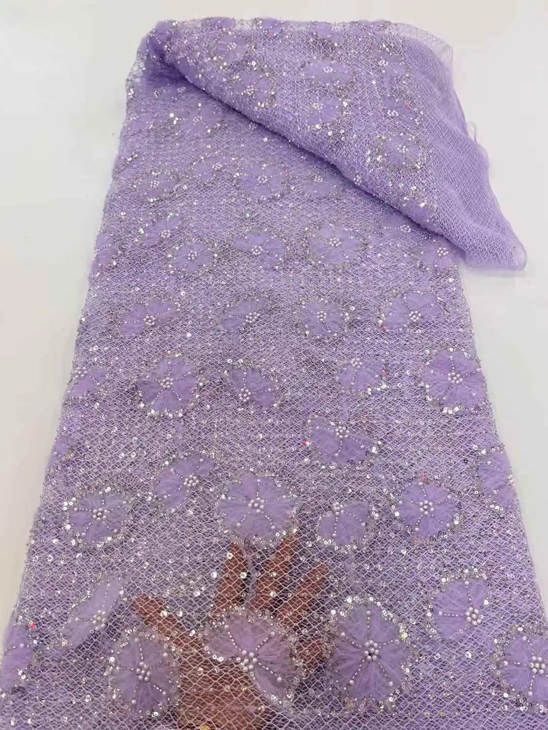 新デザインレース生地高品質レースチュールメッシュネットレース生地 2025 高級ハンドビーズ花嫁のウェディングドレス 5 ヤード