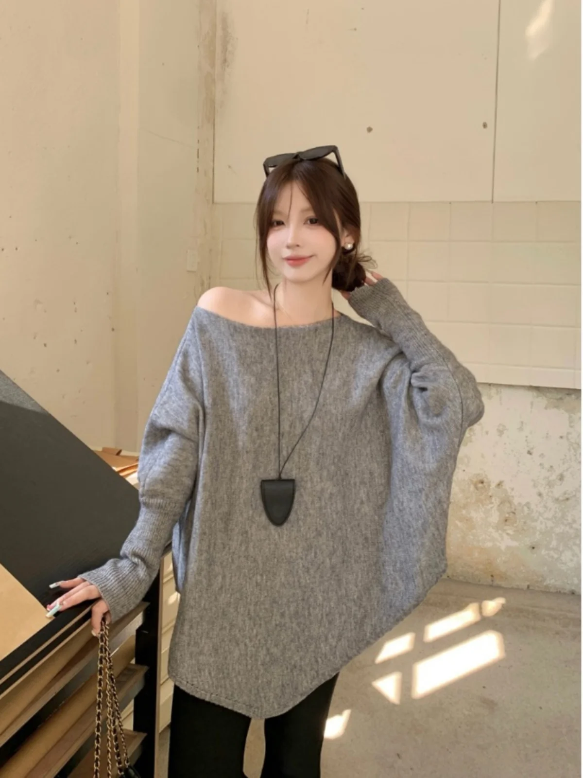 

plus Size ey Asymmetrical One oulder Knitted Sweater Women's Loose Versatile Winter Top Korean Sle Commute Faion
