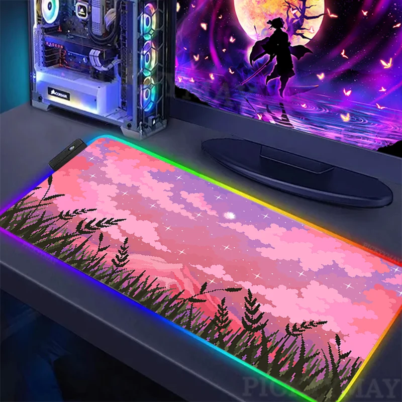 Pixel Art RGB Gaming Mousepads Desk Pad Keyboard Mat LED PC Gamer Mousepad XXL Mouse Pads Luminous Mouse Mats Backlit Carpet